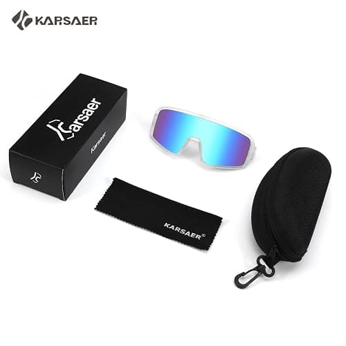Karsaer Vision Sports Sunglasses Cycling Glasses Baseball Softball Sunglasses Unisex for Adult Youth Kids Boys Girls 8-16 - White Frame Blue Mirror Lenses thumbnail 5