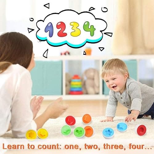 CPSYUB Matching Eggs Toys Christmas Basket Stuffers Color & Shape Recognition, Easter Eggs Toys for Baby Easter Travel Bingo Game, Sensory Early Learning Fine Motor Skills for Year Old Kids(Yellow) thumbnail 9