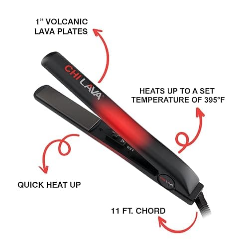 CHI Original Lava Ceramic Flat Iron, Hair Straightener For An Even & Smooth Finish, Lower Temperature, 11 Foot Cord For Convenience, 1" Iron thumbnail 2