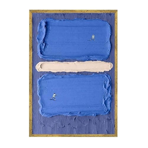 Framed Canvas Wall Art Blue Tennis Court Abstract Oil Painting Poster Art Print Modern Aesthetic Paintings Pictures Prints Trendy Wall Decor for Living Room Bedroom Office Apartment (Framed,12W X16L) - Image 1