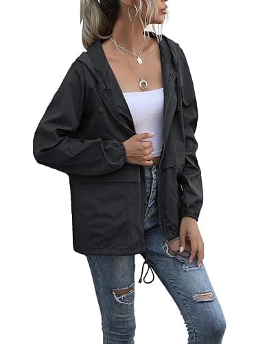 PESION Women's Waterproof Raincoat Lightweight Rain Jacket Hooded Windbreaker with Pocket for Outdoor thumbnail 2