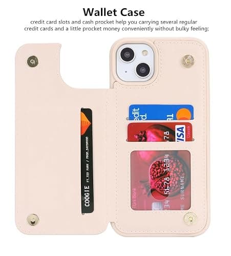 iCoverCase Compatible with iPhone 15 Wallet Phone Case with Card Holder for Women Men, [RFID Blocking] Card Slots PU Leather Protective Wallet Case 6.1 Inch (Beige) thumbnail 7