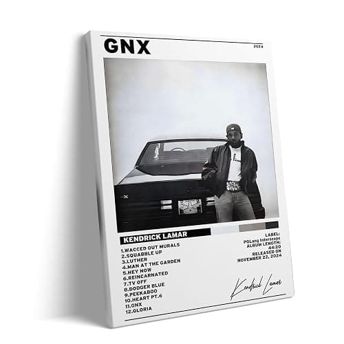 B.B.F MAKE Kendrick Lamar Cover Canvas Wall Art, GNX Album Monochrome Hip-Hop Poster Modern Urban Music Aesthetic Picture Canvas Artwork Music Decor for Living Room Bedroom Studio, Framed 8x10inch - Image 1