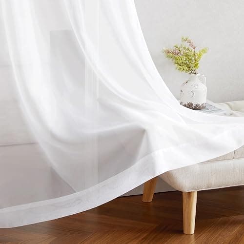 NICETOWN White Sheer Curtains 84 inches Long with Eyelet, Sheers Window Curtains 2 Panels Privacy Light Filtering Voile Grommet Top Drapes for Living Room/Hotel Rideaux (2 Pcs, 54 Wide, White) thumbnail 6