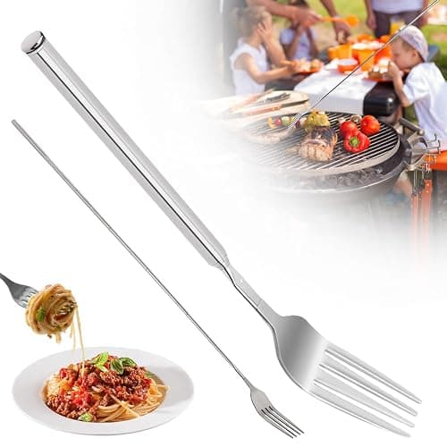 Extendable Fork Spoon, New Stainless Steel Retractable Forks Long Handle Telescoping Forks, Extender Set for Dinner Fruit Dessert BBQ (Fork) - Image 1