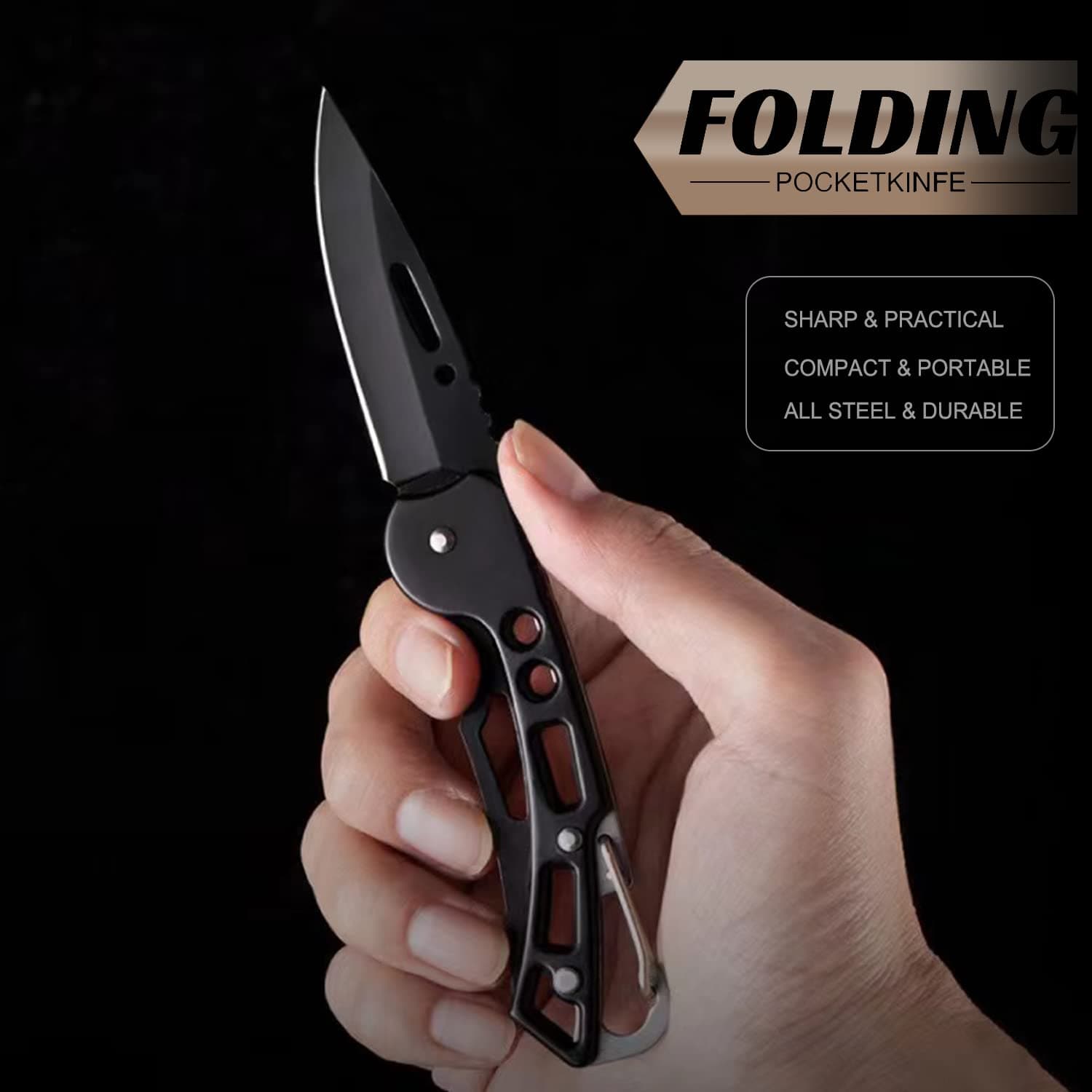 EDC Pocket Knife for Men, 2.44in Sharp Blade with Stainless Steel Handle, Ultralight 51g Small Folding Keychain Knife with Belt Clip for Outdoor Camping Survival Military Tactical Knife thumbnail 3