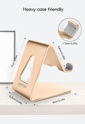 Aoviho Desk Cell Phone Stand Phone Holder, Aluminum Phone Cradle Dock for iPhone17 16 15 14 13 12 pro Mini 11 X Xs max 8 7 6 6s Plus SE Samsung All Smart Phones, Rose Gold thumbnail 6