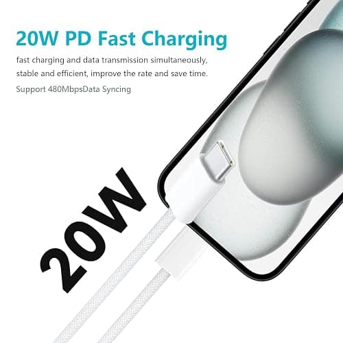 3FT 20W Fast Charger Adapter for AirPods 4 Gen 4 Generation,AirPods Pro 3 2025/Pro 2 2nd, Air Pods Max 2024, iPhone 17 16e 16 15,iPad 10th, USB Type C Woven Cable Charging Heads,Samsung and More thumbnail 2