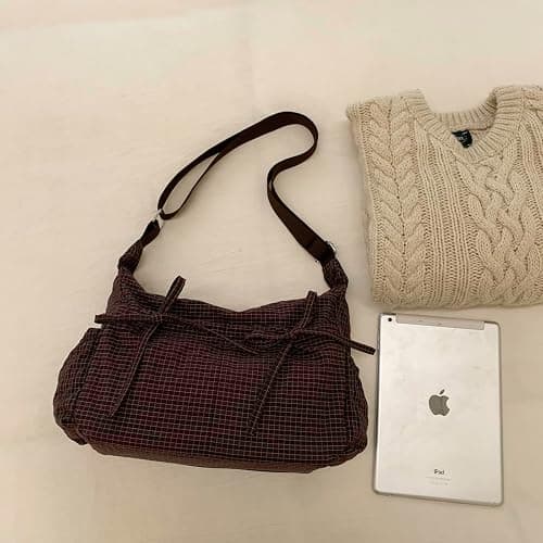 Lushandy Plaid Shoulder Bag Plaid Crossbody Purse Bow Messenger Bag Japanese Style Everyday Bags for College, Travel | Multiple-Pocket, Plaid Bow Design, Lightweight thumbnail 5