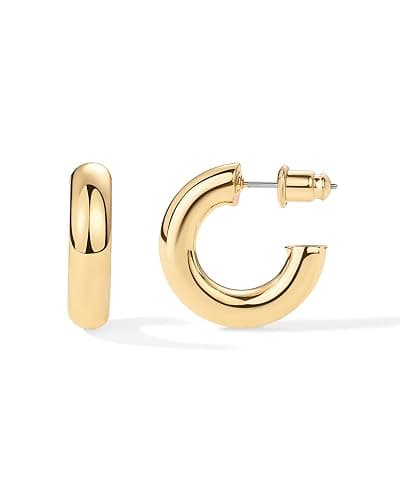 PAVOI 14K Gold Plated Lightweight Chunky Open Hoops for Women | Trendy Gold Hoop Earrings - Image 1