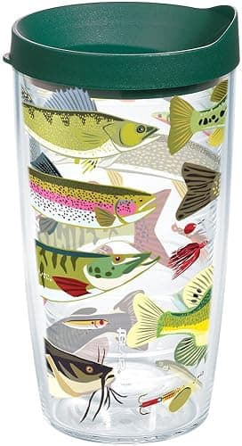 Tervis Freshwater Fish and Lures Made in USA Double Walled Insulated Tumbler Travel Cup Keeps Drinks Cold & Hot, 16oz, Classic - Image 1