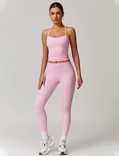QBGJTD Womens Workout Sets Two Piece Cross Back Tank Top Matching High Waist Leggings Sets Gym Outfits Work Out Clothes thumbnail 5