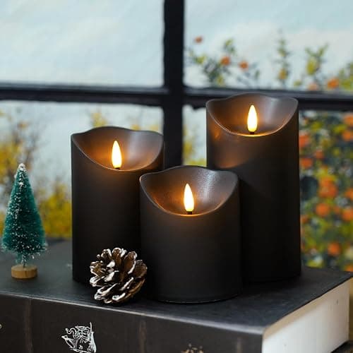 Nimiko Flameless Candles with Remote, Battery Operated Flickering Flameless Candles, LED Candles with Timer 2/4/6/8H, with Realistic LED Candles Set of 9 (D3 x H 3" 4" 5" 6" 7") (Black) thumbnail 4