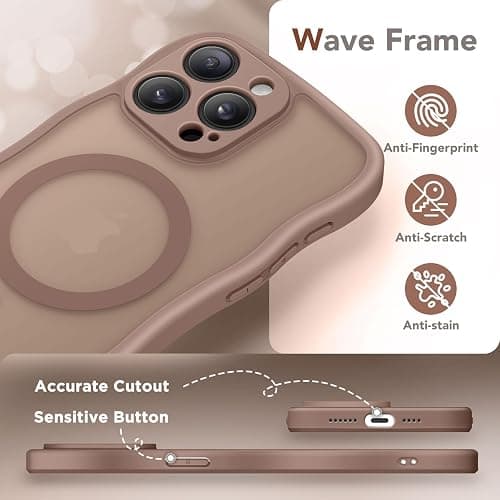 CAPRARO Cute for iPhone 15 Pro Case, Compatible with MagSafe, [Curly Wave Edge] [Full Camera Protection] [14 FT Drop Protection] Magnetic Phone Case for 15 Pro 6.1 Inch, Brown thumbnail 7