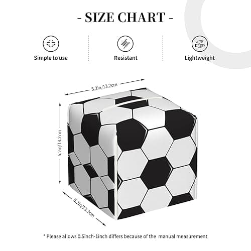 Tissue Box Cover Leather Napkin Holder Home Decor for Bathroom Vanity Countertop, Dining Table, Home Office Decor (Soccer Ball White and Black) thumbnail 4