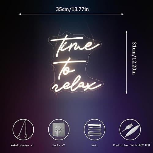 Time To Relax LED Sign Decorative Neon Sign for Bedroom Bathroom Lounge Decor Spa Relaxing Wall Art Decorations Christmas Birthday Gifts (Warm white) thumbnail 3