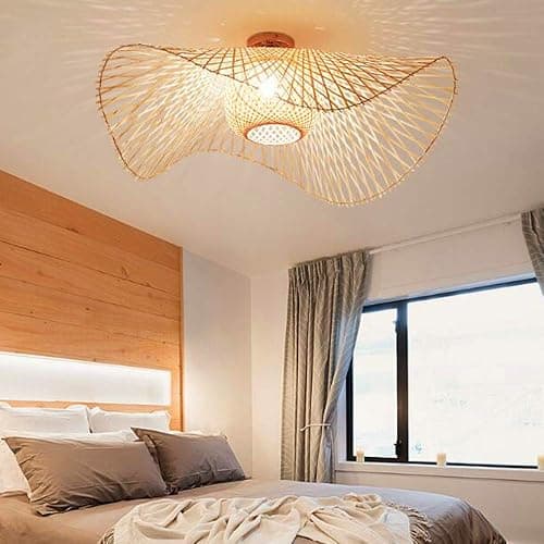 Plafonnier En Bambou Suspension Rétro E27 Lustre Rotin Naturel Éclairage Campagne Tissé À La Main Chambre Restaurant Salon Café Décoration Économie D'énergie, A, 55cm - Image 1