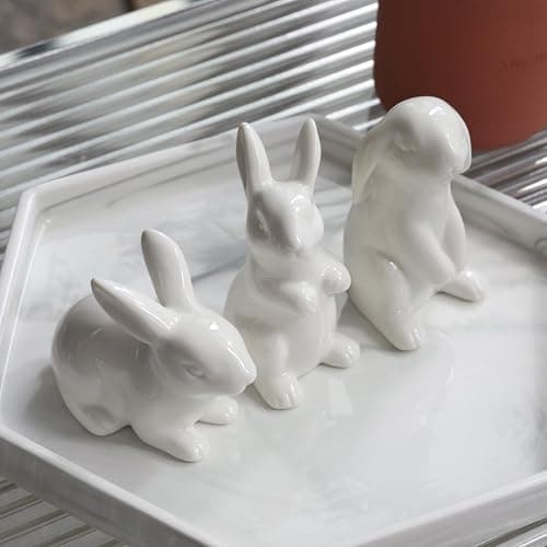 GOODSTART Ceramic Bunny Rabbits Easter Bunny Figurine Porcelain Modern Art Home Decoration, Statues for Spring Home Decor, Easter Decorations Rabbit Figurines thumbnail 2