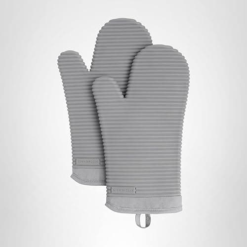 KITCHENAID Ribbed Soft Silicone Oven Mitt 2-Pack Set, 7.5"x13", Grey thumbnail 4