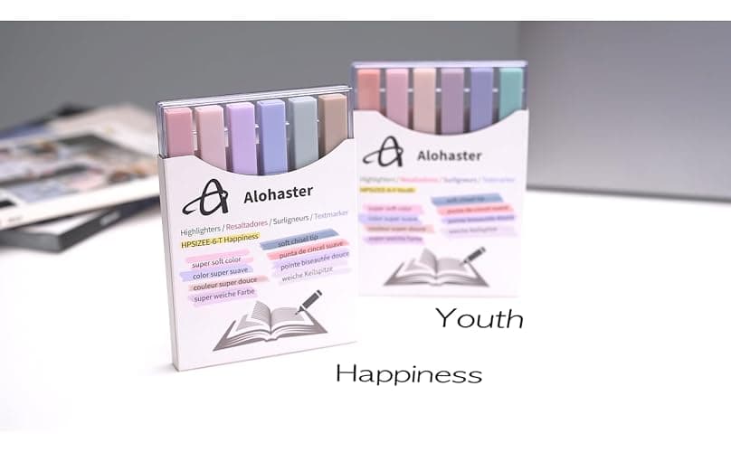 Alohaster HPSIZEE Aesthetic Cute Highlighters Mild Assorted Colors With Soft Chisel Tip, No Bleed Dry Fast Easy to Hold, for Journal Bible Planner Notes School Office Supplies, 6 Pack - Happiness thumbnail 9