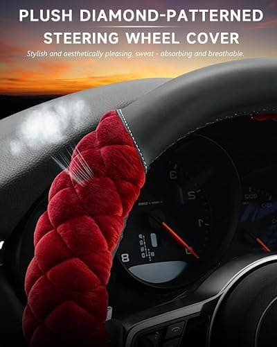 Cxtiy Plush Steering Wheel Cover for Women, Fluffy Soft Warm Winter Steering Wheel Grip for Car Interior Accessories (A-Burgundy) thumbnail 4