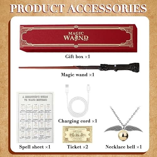 H-arry Potter Wand, 35cm Harry Light Up Wand with Station Ticket, Spell Card and Necklace USB Charging Glow Magic Wand H-arry Potter Wizards Wand in Gift Box Magic Wizard Wand for for Girls and Boys thumbnail 5
