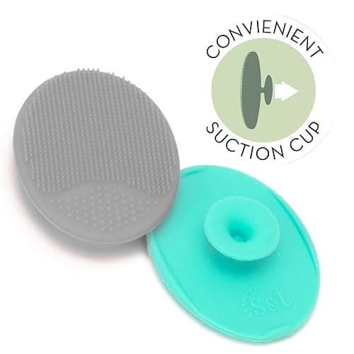 S&T INC. Exfoliating and Massaging Cradle Cap Bath Brushes for Baby, Silicone - 2 Inch x 2.5 Inch, Grey and Teal, 2 Pack thumbnail 5