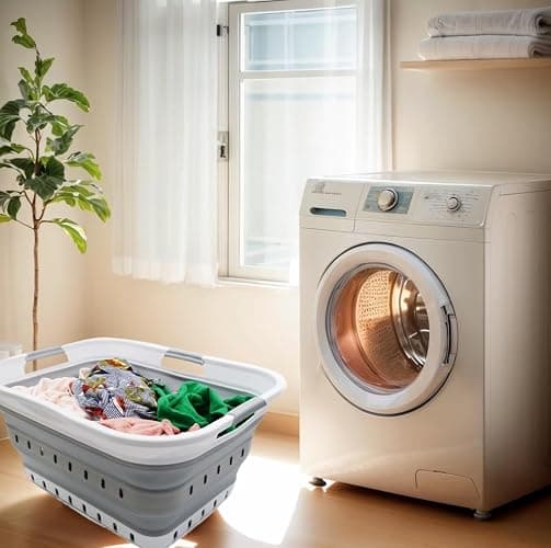SAMMART 42L (11 gallon) Collapsible Plastic Laundry Basket - Foldable Pop Up Storage Container/Organizer - Space Saving Hamper/Basket (1, White/Grey) thumbnail 2