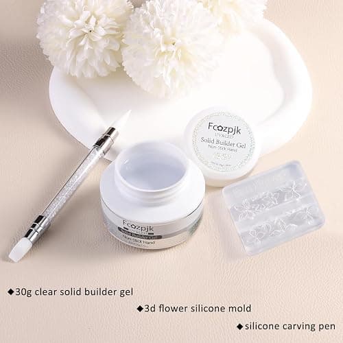 Fcozpjk Clear Solid Builder Gel For Nails, 30g Hard Gel for Nails with Silicone Molds for Carving Non-Sticky Building 3D Sculpture Flowers Modeling Design Professional Manicure Supplies thumbnail 2