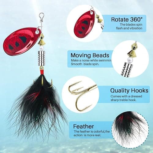 FouceClaus 10pcs Spinner Lures Baits with Tackle Box, Bass Trout Salmon Hard Metal Rooster Tail Fishing Lures Kit thumbnail 4