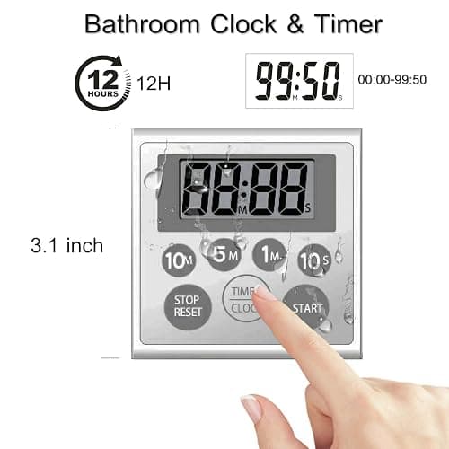 NUOSWEK Digital Timer Waterproof Shower Timer Shower Clock Bathroom Kitchen Timer with Strong Magnet and Large LCD Display (Waterproof 7 Key) thumbnail 2