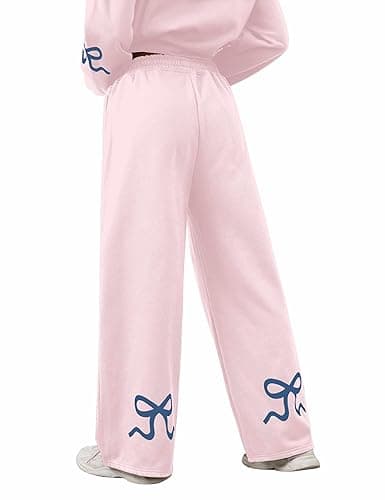 OLAPTA Women 2 Piece Outfits Bow Print Long Sleeve Hoodies Sets Graphic Sweatshirts Baggy Wide Leg Sweatpants Fall Sweatsuits thumbnail 3