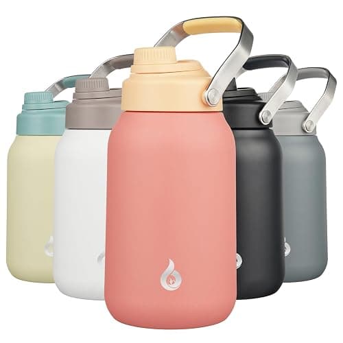 BJPKPK Half Gallon Insulated Water Bottles, 64oz Water Jug with Metal Handle & BPA Free Spout Lid, Dishwasher Safe Flasks, Large Stainless Steel Gym Sport Jugs, Pink - Image 1