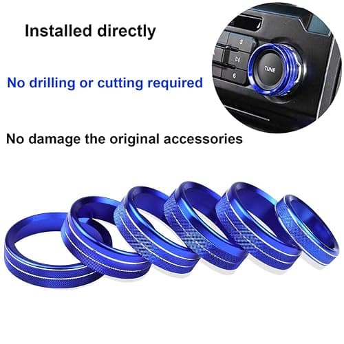 Kujunpao Air Conditioner Switch Trim Cover Aluminum Center Console Knob Compatible for Ford F150 XLT Accessories 2015-2019 6PCS(Blue) thumbnail 3