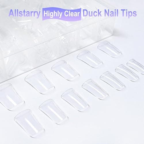 Allstarry Duck Nail Tips, 288pcs Short Curved Nail Tips Full Cover 12 Sizes Clear Duck Nails Press on Crystal Ducks Feet False Nails Extension French Soft Gel Fan Tips for Y2K Salon DIY - 22MM thumbnail 6