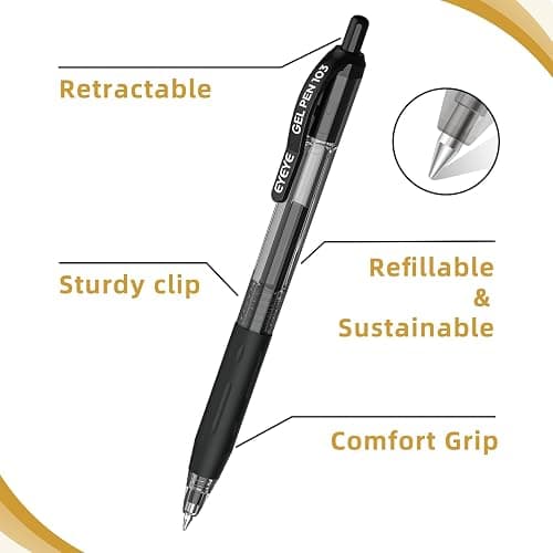 EYEYE G-103 10 Pack Retractable Gel Pens 0.5mm, Black Ink Pen Extra Fine Point Quick Dry, 0.5 mm Ballpoint Pen Fine Point Smooth Writing Pens for for Office School Supplies thumbnail 3