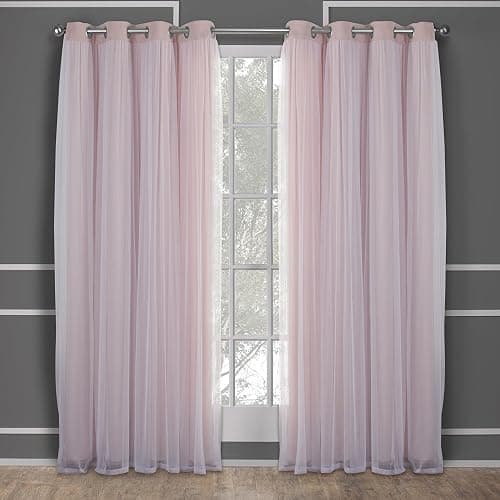 TOWN & COUNTRY LUXE Talia Double Layer Indoor Curtains, Sheer and Room Darkening Blackout, Grommet Top, Energy Efficient, 2-Pack Set, 52"x84", Rose Blush thumbnail 4