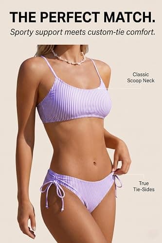 Daci Women's Scoop Neck 2 Piece Bikini Set | Drawstring Side-tie, Full Coverage, Adjustable Straps, Removable Pads, Full Lining, Swimming, Beach, Pool, Bathing Suit thumbnail 2