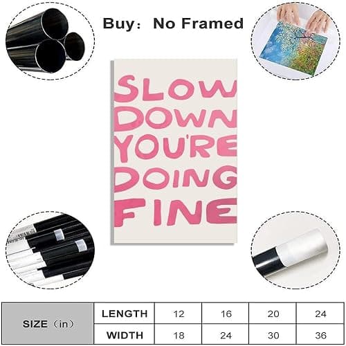 Daily Reminder Positive Canvas pink Wall Art Affirmations pink wall decor Slow Down You're Doing Fine Dorm Wall Decor maximalist aesthetic posters dorm wall decor 8x12inch Unframed thumbnail 2