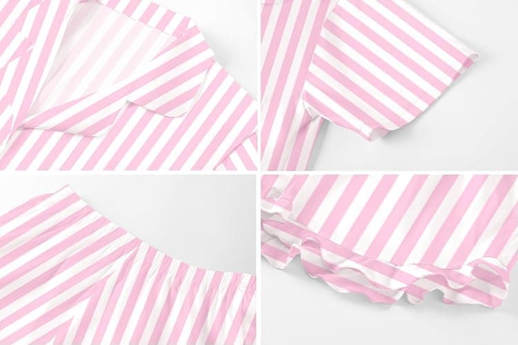 Umeyda Girls & Women Satin Pajamas Set Button Down 2 Piece Silk Pjs Shorts Set Ruffle Sleepwear, 5 Years-Women L thumbnail 6