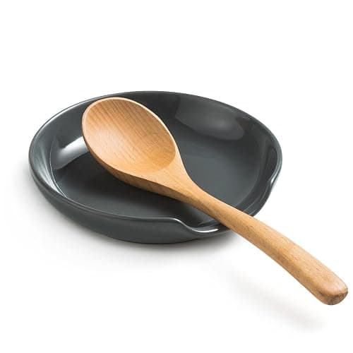 Miamolo Porcelain Spoon Rest with Drip Tray for Multiple Utensils, Cooking Spoon Rest & Spoon Holder for Stove Top, Kitchen Utensil Holder for Spoons, Ladles, Tongs & Spatula, for Christmas, Gray - Image 1