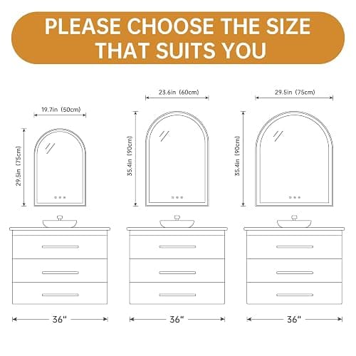 OUMUSU Arched Backlit Mirror Bathroom 24"x36", LED Mirror for Bathroom-Anti-Fog, Dimmable-Bathroom Mirror with Lights,3 Colors thumbnail 2