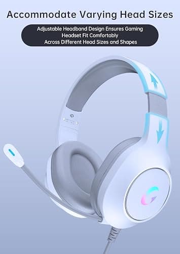 syndesmos CM7002 Gaming Headset for PC, PS5, Xbox Series X|S, Switch, | Over-Ear Headphones with 7.1 Surround Sound, 50MM Drivers & Noise Canceling Mic, RGB Comfort Headset for Gaming, Light White thumbnail 8