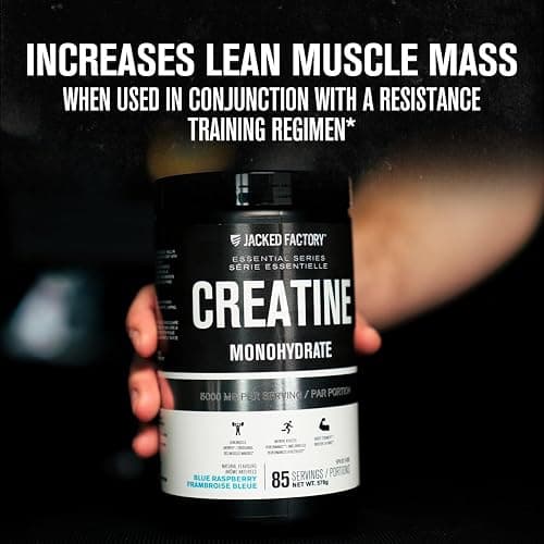 Jacked Factory Creatine Monohydrate Powder 425g - Canadian-Owned Informed Choice Certified Supplement for Increased Muscle Mass*, Improved Strength Power & Performance** - 85 Servings, Blue Raspberry thumbnail 2