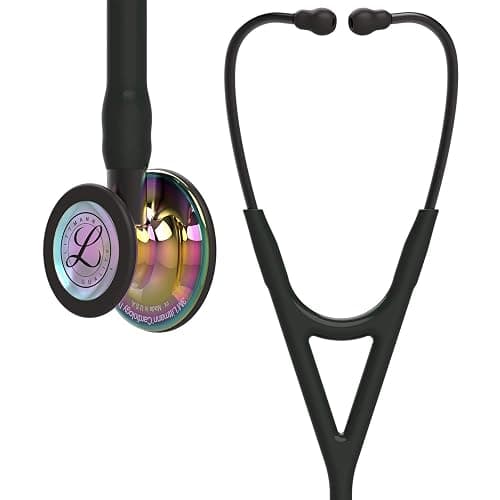 3M Littmann Cardiology IV Diagnostic Stethoscope, 6240, More Than 2X as Loud, Weighs Less, Stainless Steel High Polish Rainbow-Finish Chestpiece, 27" Black Tube, Smoke Stem, and Headset - Image 1