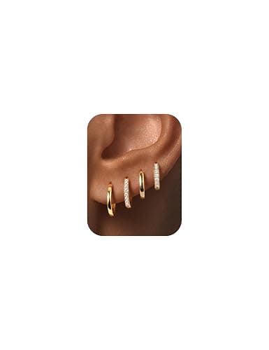 M MOOHAM Huggie Hoop Earrings for Women Teen Girls, 14K Gold Plated | Hypoallergenic Earring Set for Sensitive Ears, Small Huggie Hoops, Dainty Earrings Stack, Trendy Jewelry Gifts - Image 1