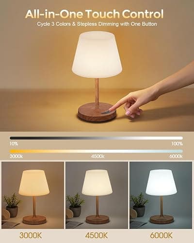 Outdoor Battery Operated Table Lamp, IP54 Waterproof Shower Lamp, 4000mAh Rechargeable Cordless Lamp, 3 Color Temperatures Dimmable, Small Touch Table Lamp for Bedroom, Patio, Camping, Restaurant thumbnail 4