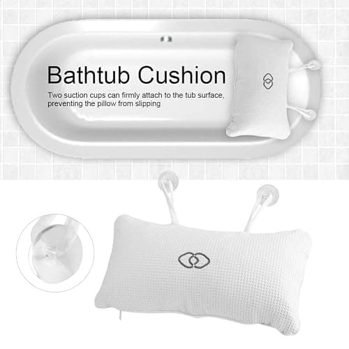 Nikou Bathtub Spa Pillow - Bath Cushion Bath Pillows White - Spa Pillow with Suction Cups,Supports Neck and Shoulders,for Hot Tub Home Spa Jacuzzi Bathtub Head Rest, Comfortable & Soft thumbnail 3