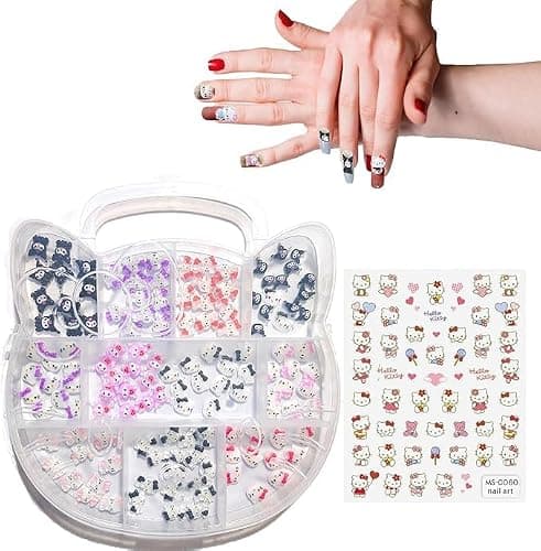 121 PCS Kitty Nail Charms Nail Art Stickers-Kawaii Nail Charms Nail Decorations for Nail Art Supplies 3D Flatback Resin Charms thumbnail 5