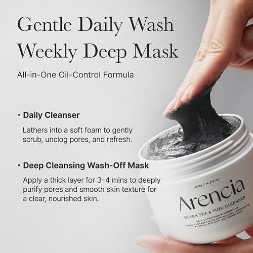 ARENCIA Black Tea Rice Mochi Face Cleanser, 120g, Pore Care, Sebum Control, Oily Skin thumbnail 7